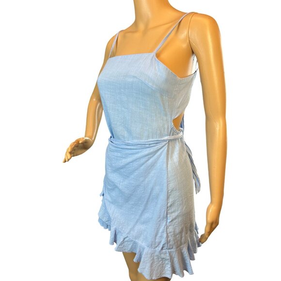 (5 for $25) Shein Sleeveless Ruffle Summer Wrap Dress in Baby Blue Size Small - Picture 4 of 7